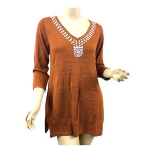 Global Chic by IMAN Touch of Cashmere Saddle Brown Sweater / Tunic. Size: XS